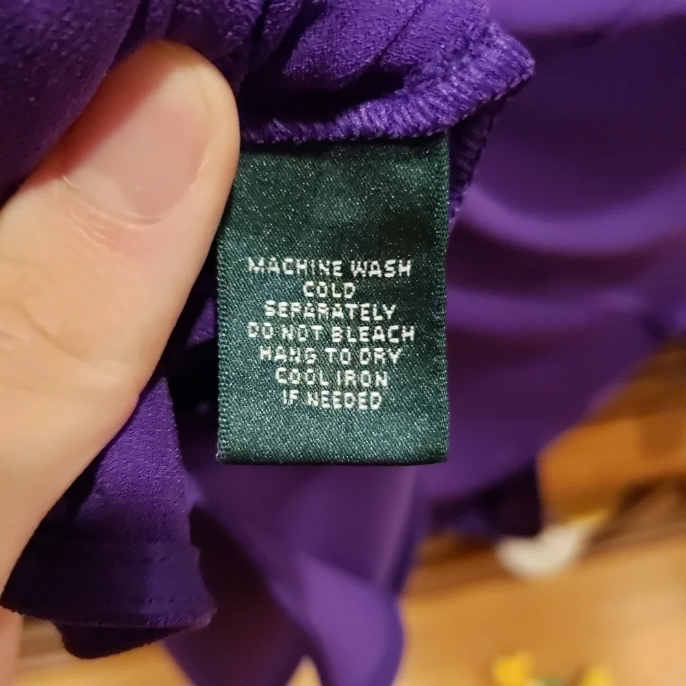 NWT Lauren Ralph Lauren Purple Keyhole Neck Long Sleeve Blouse Size Small - Picture 5 of 6